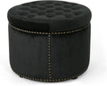 Black Velvet Tufted Ottoman T691