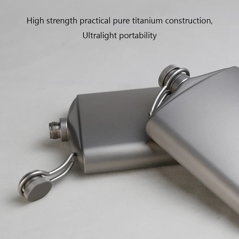 Titanium Flask Hip Flagon with Screw Clip Ultralight Flat Bottle with Ti Funnel P463