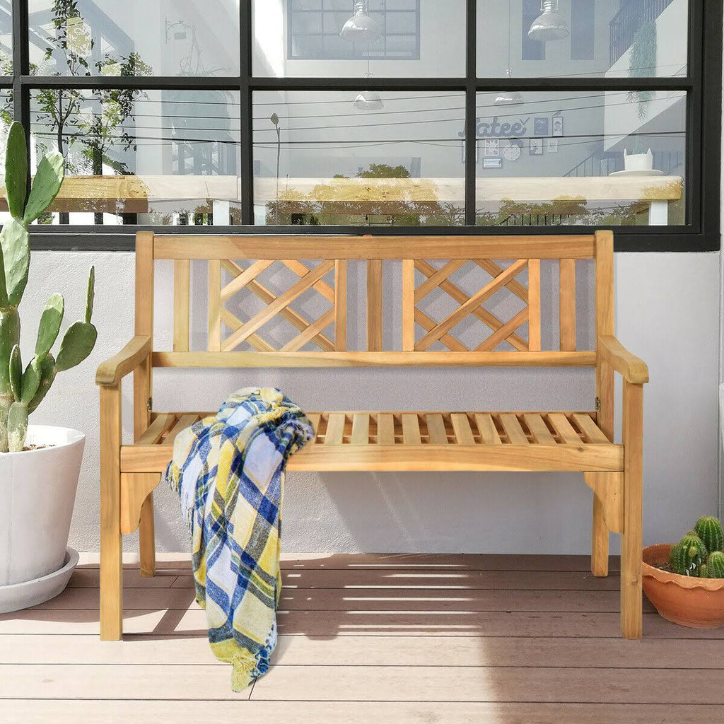 Patio Foldable Bench with Curved Backrest and Armrest W395