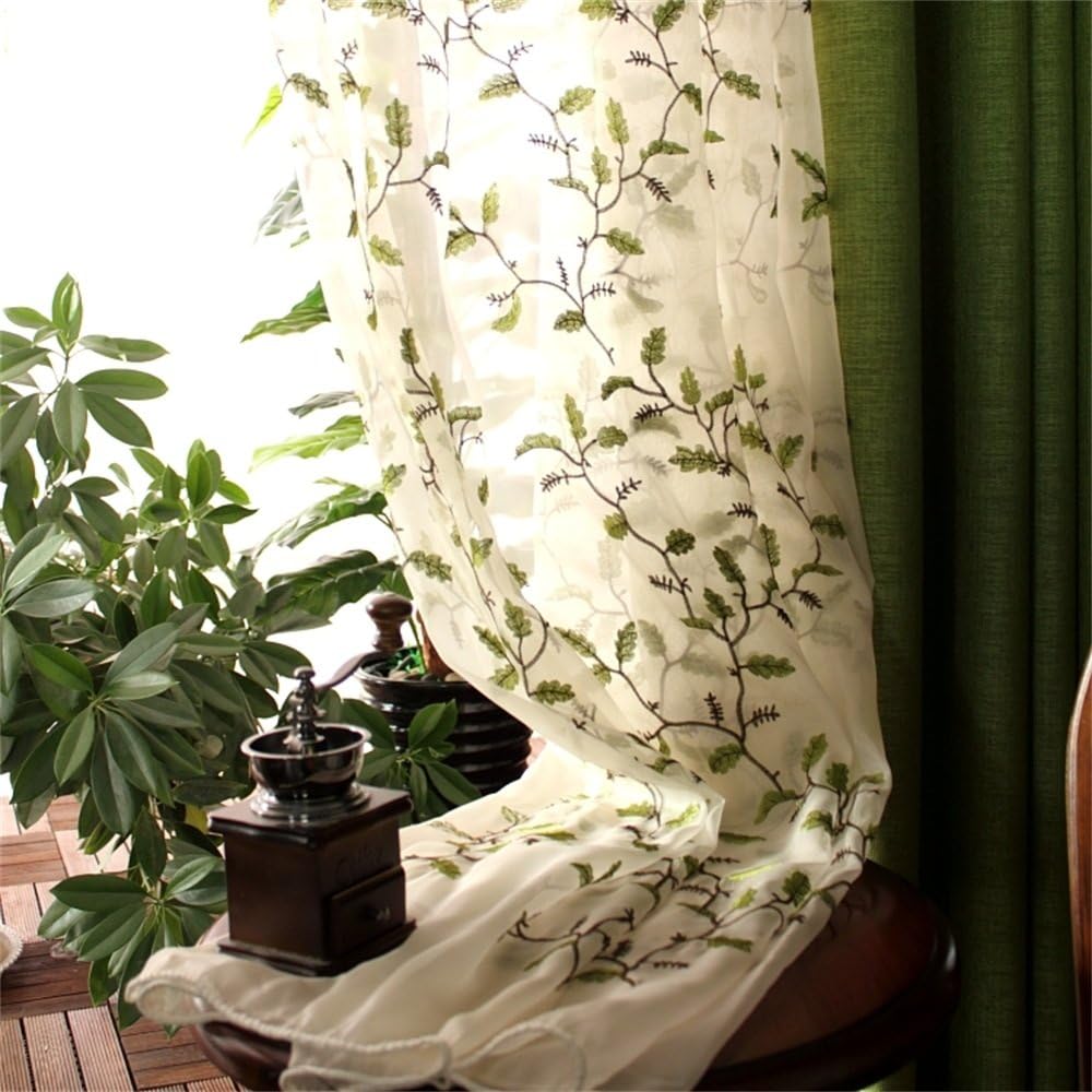 Floral Embroidered Semi Sheer Curtains, Set of 2, 54 x 84, Rod Pocket Style Y965478
