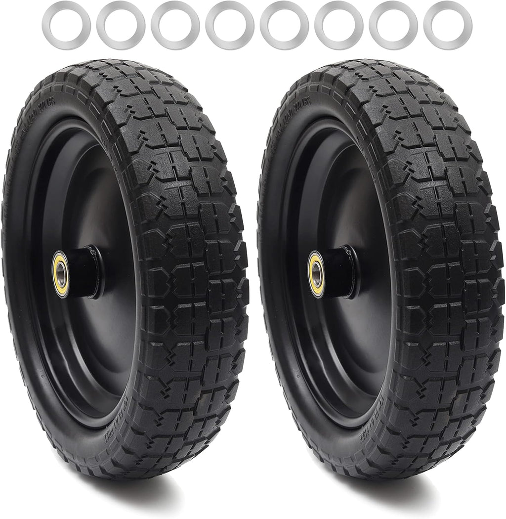 (2-Pack) 13" Solid Polyurethane Flat-Free Tire and Wheel Assemblies with 2.1" Hub M740198