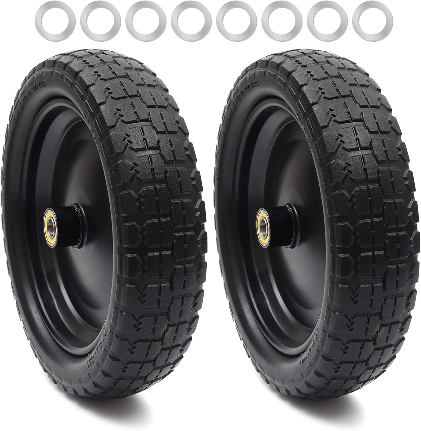 (2-Pack) 13" Solid Polyurethane Flat-Free Tire and Wheel Assemblies with 2.1" Hub M740198