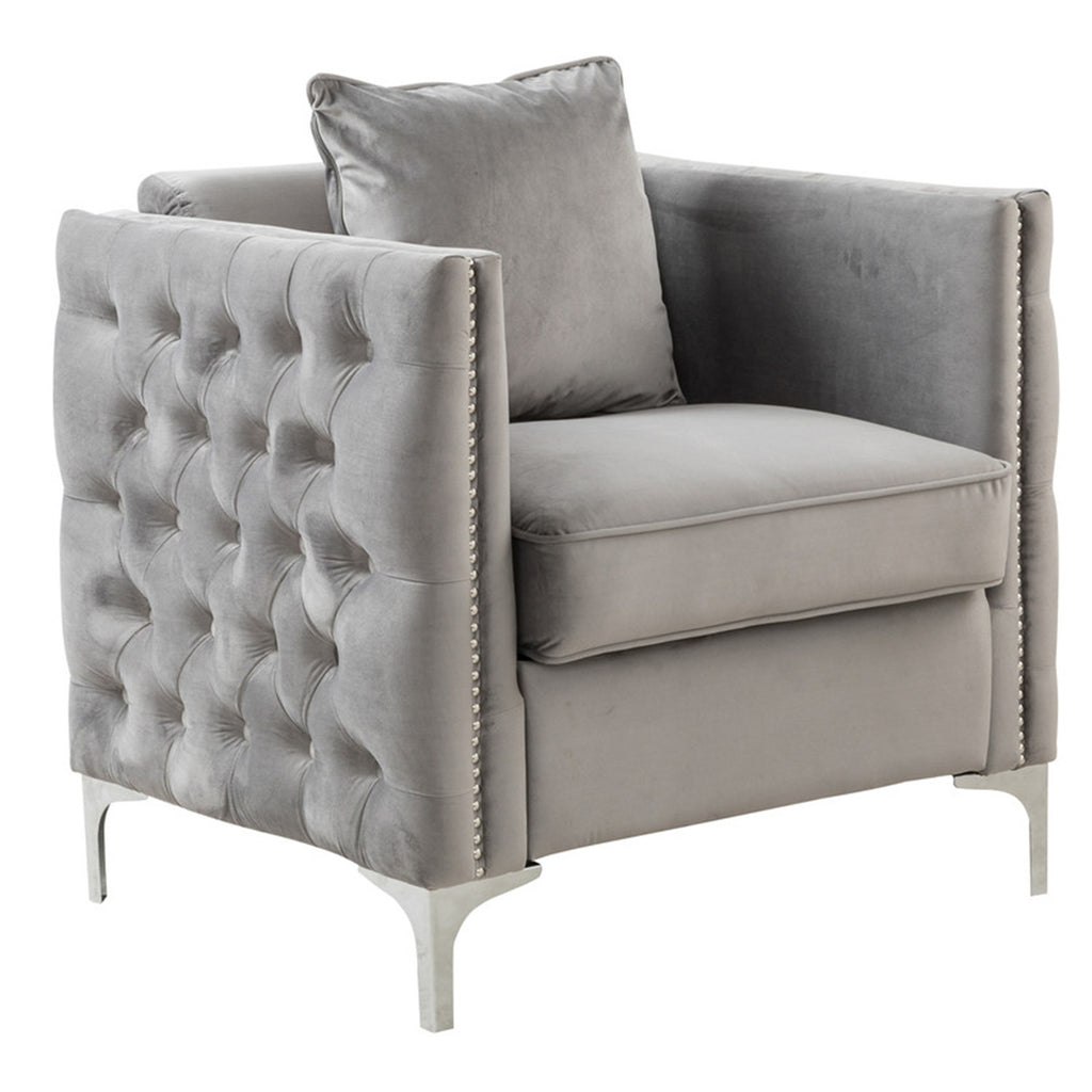Gray Velvet Chair with 1 Pillow V593