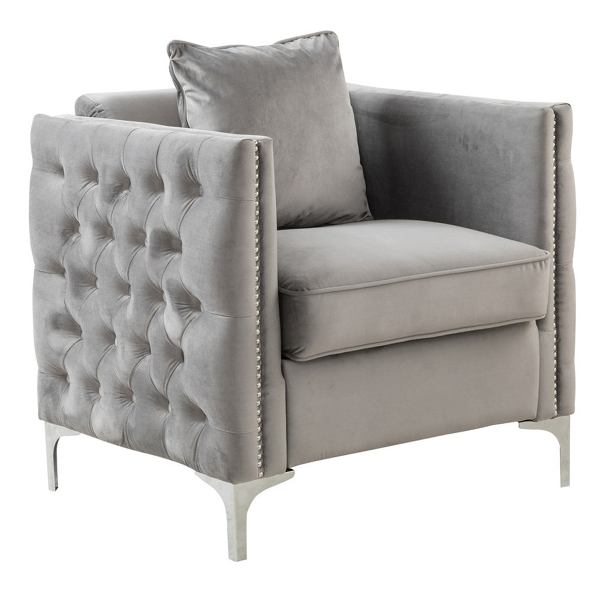 Gray Velvet Chair with 1 Pillow V593