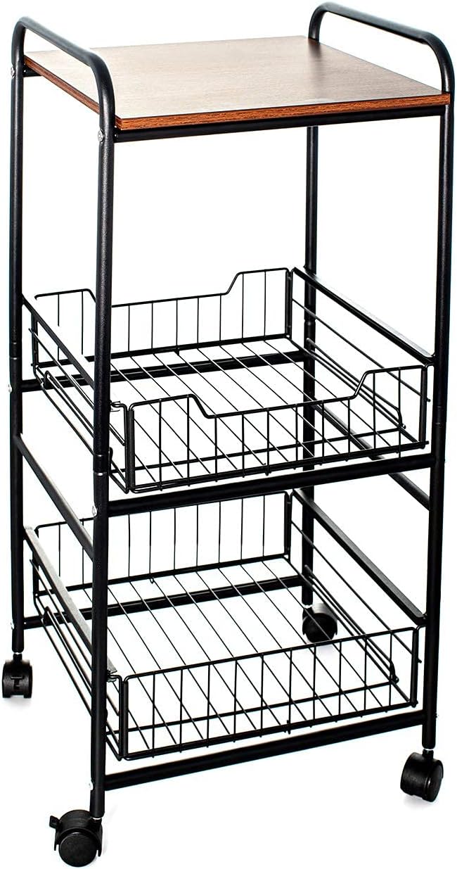 Black Kitchen Island Serving Cart with 2 Basket Drawers U2740