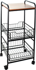 Black Kitchen Island Serving Cart with 2 Basket Drawers U2740