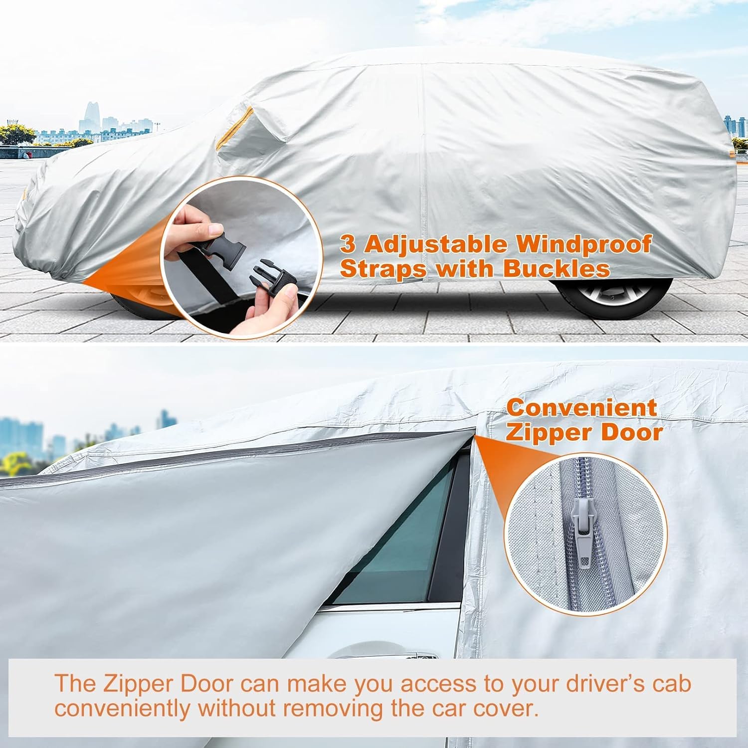 6 Layers Waterproof All Weather Car Cover with Zipper Door R3829