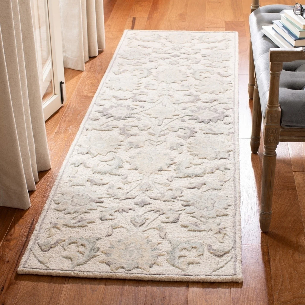 Ivory/Grey Floral Wool Area Rug W689