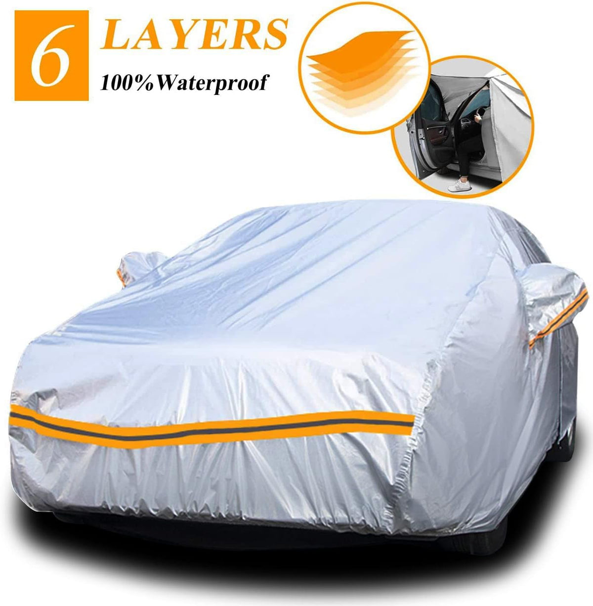 6 Layers Waterproof Car Cover with Zipper Cotton K27015