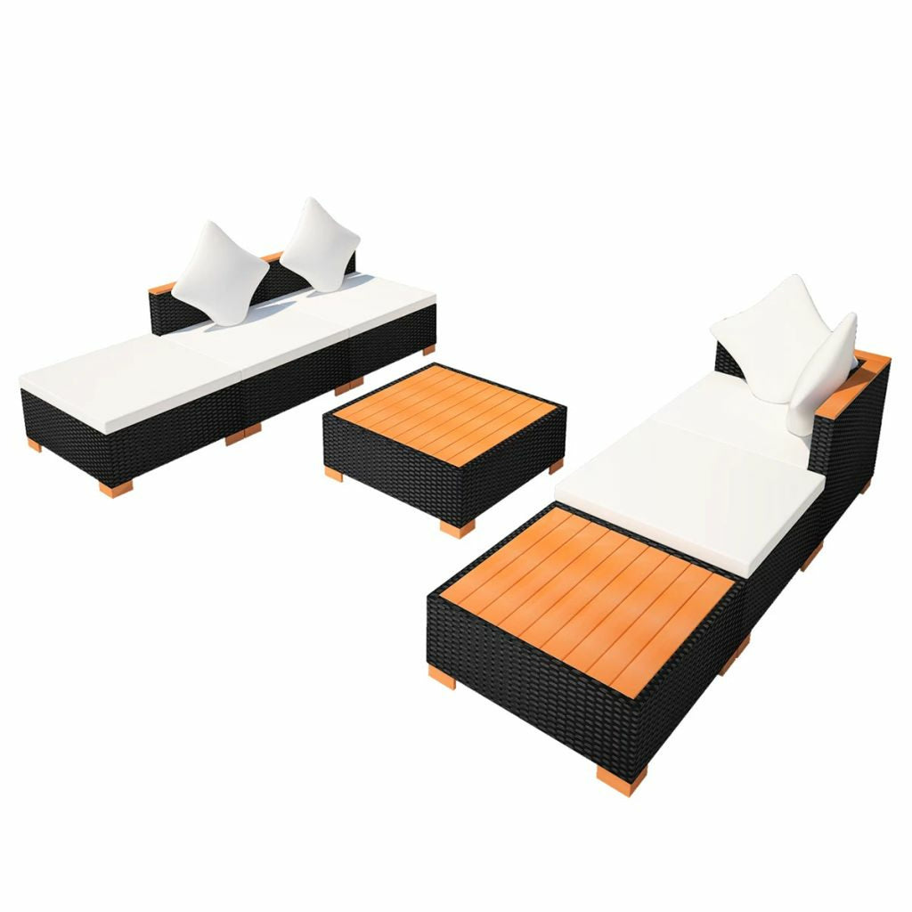 7 Piece Outdoor Sectional Sofa Set with Coffee Table and Ottoman Black Poly Rattan T876