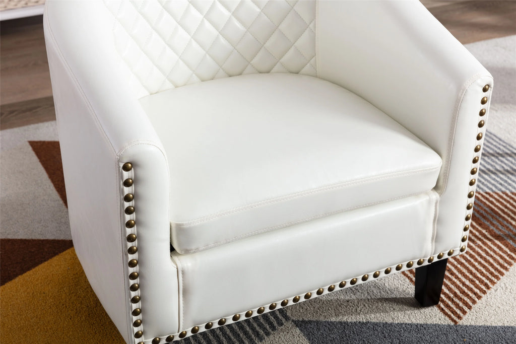White PU Leather Barrel Club Chair with Solid Wood Legs G608809