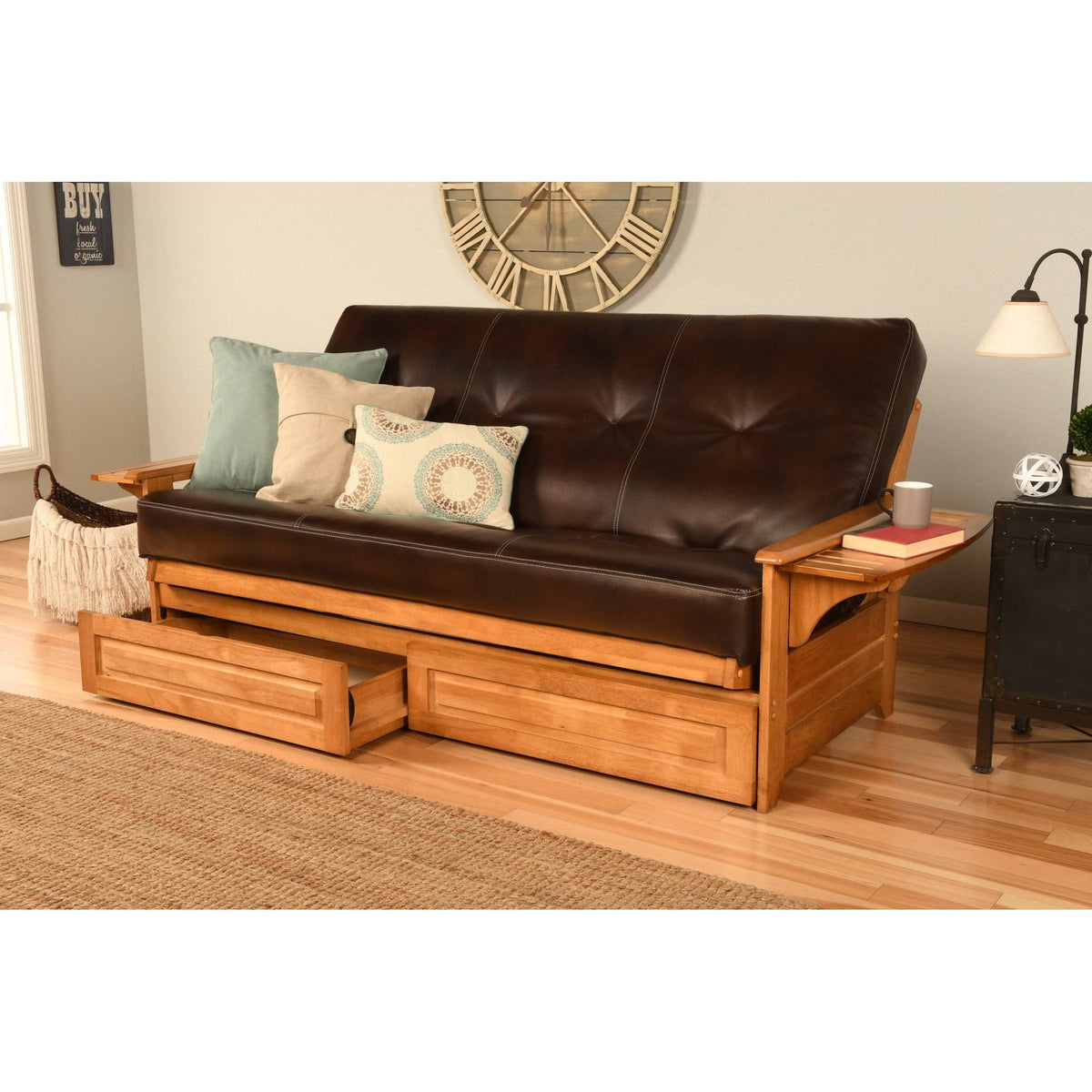 Butternut Futon Set with Storage Drawers and Mattress U968973