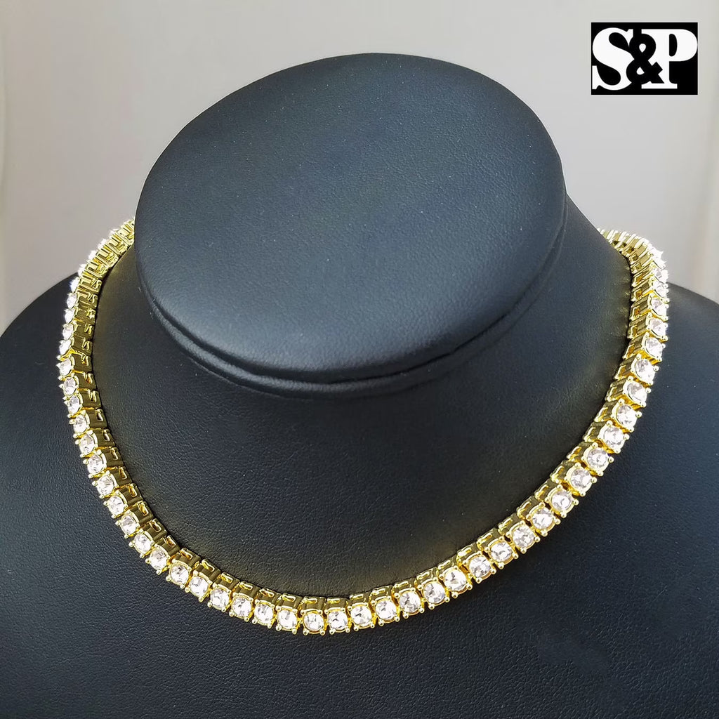 Choker 16" 1 Row Diamond Tennis Chain & Necklace Set I3501