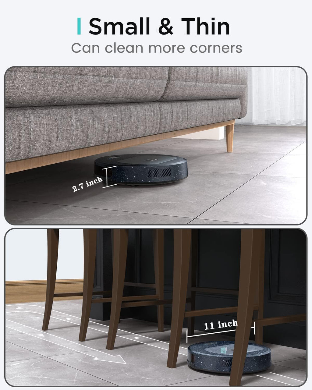 Slim Robot Vacuum with 4000Pa Suction, 200 Mins Runtime, 600ml Dust Bin V598