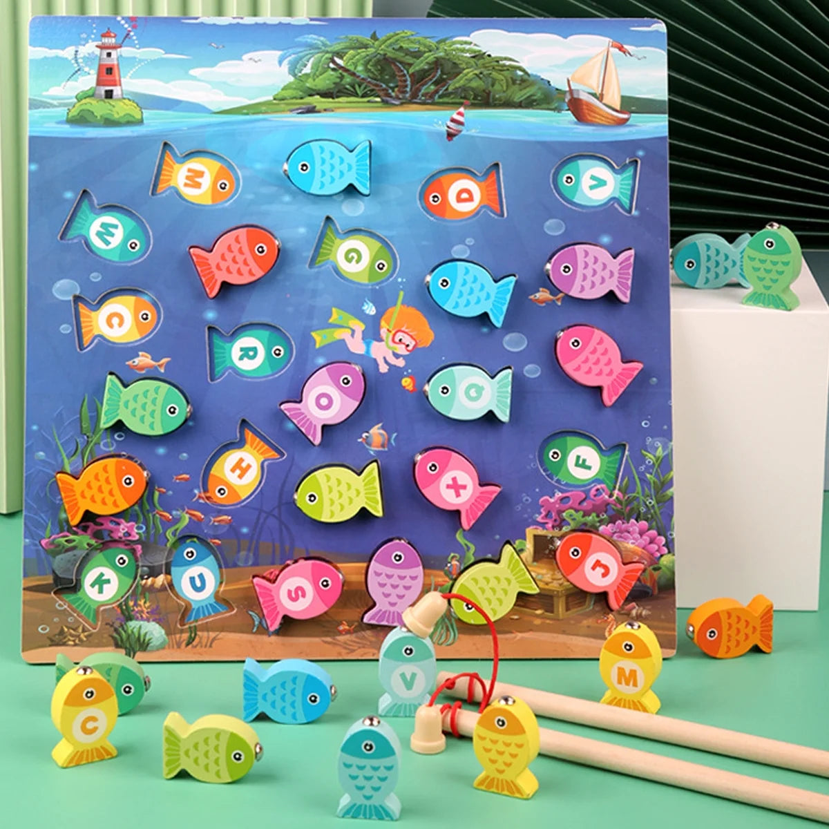 Magnetic Wooden Fishing Game Toy with Letters H26916