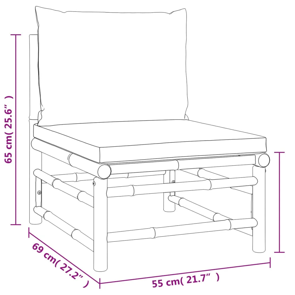 3 Piece Patio Set with Gray Cushions Bamboo S43815