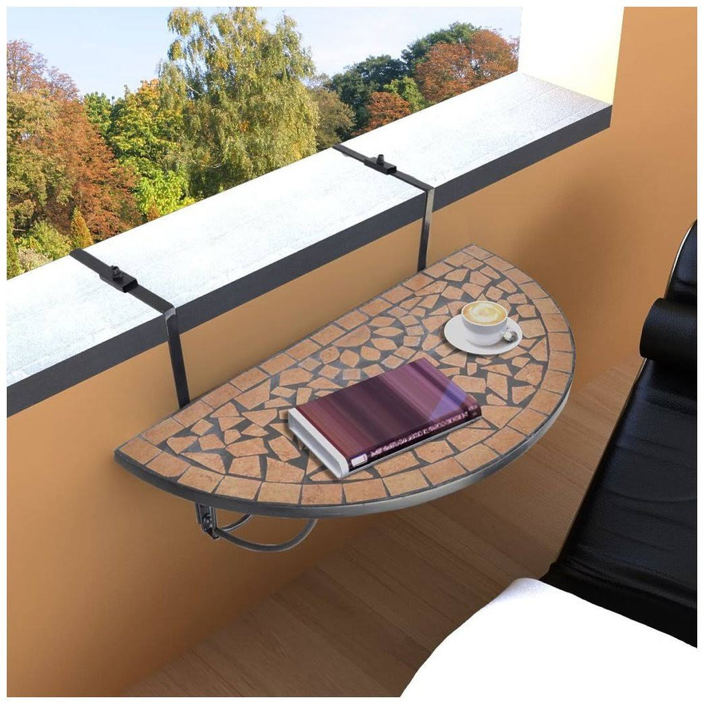 Mosaic Balcony Table Hanging Semi-Circular Terracotta F256431
