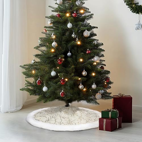 48inch White Faux Fur Christmas Tree Skirt T9430