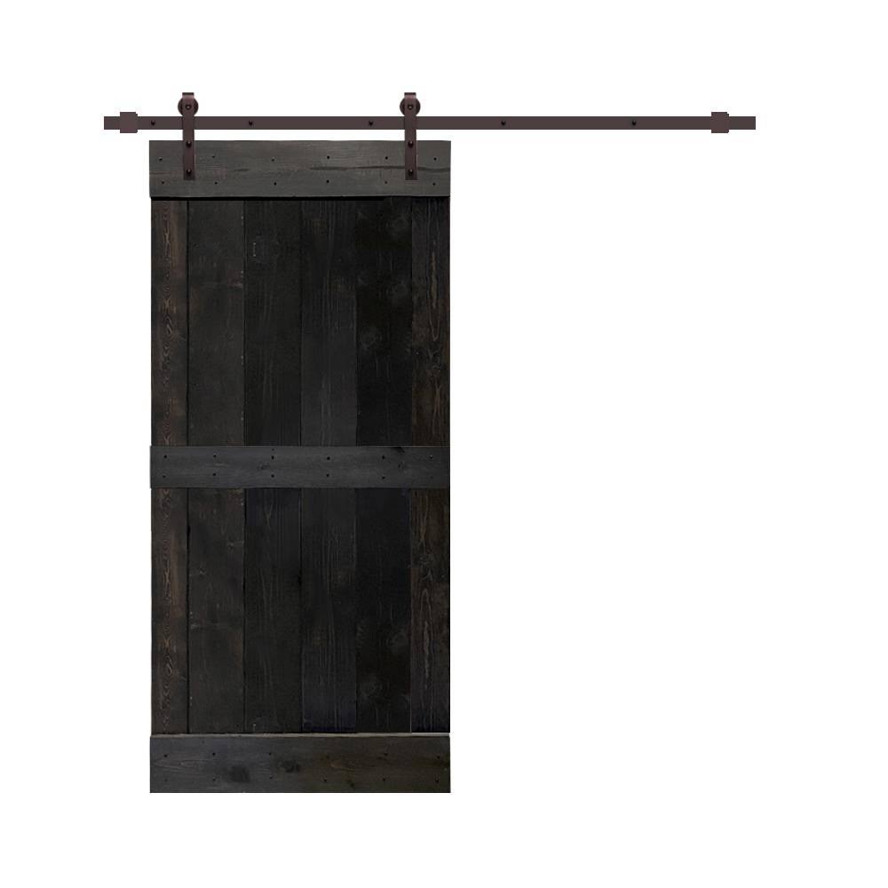 Charcoal Black Stained Wood Interior Sliding Barn Door with Hardware Kit A395015