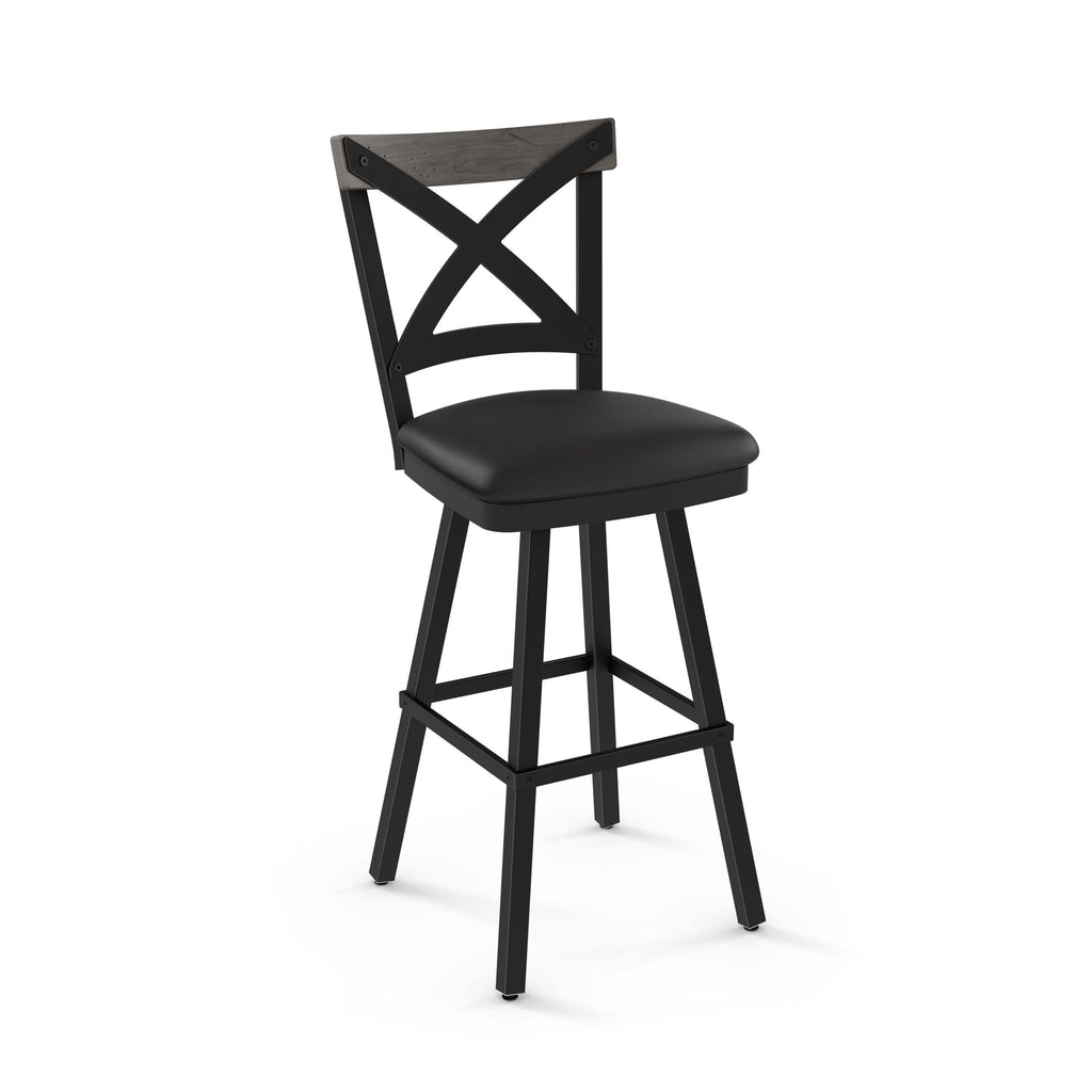 Black Faux Leather Counter Height Swivel Bar Stool L375019