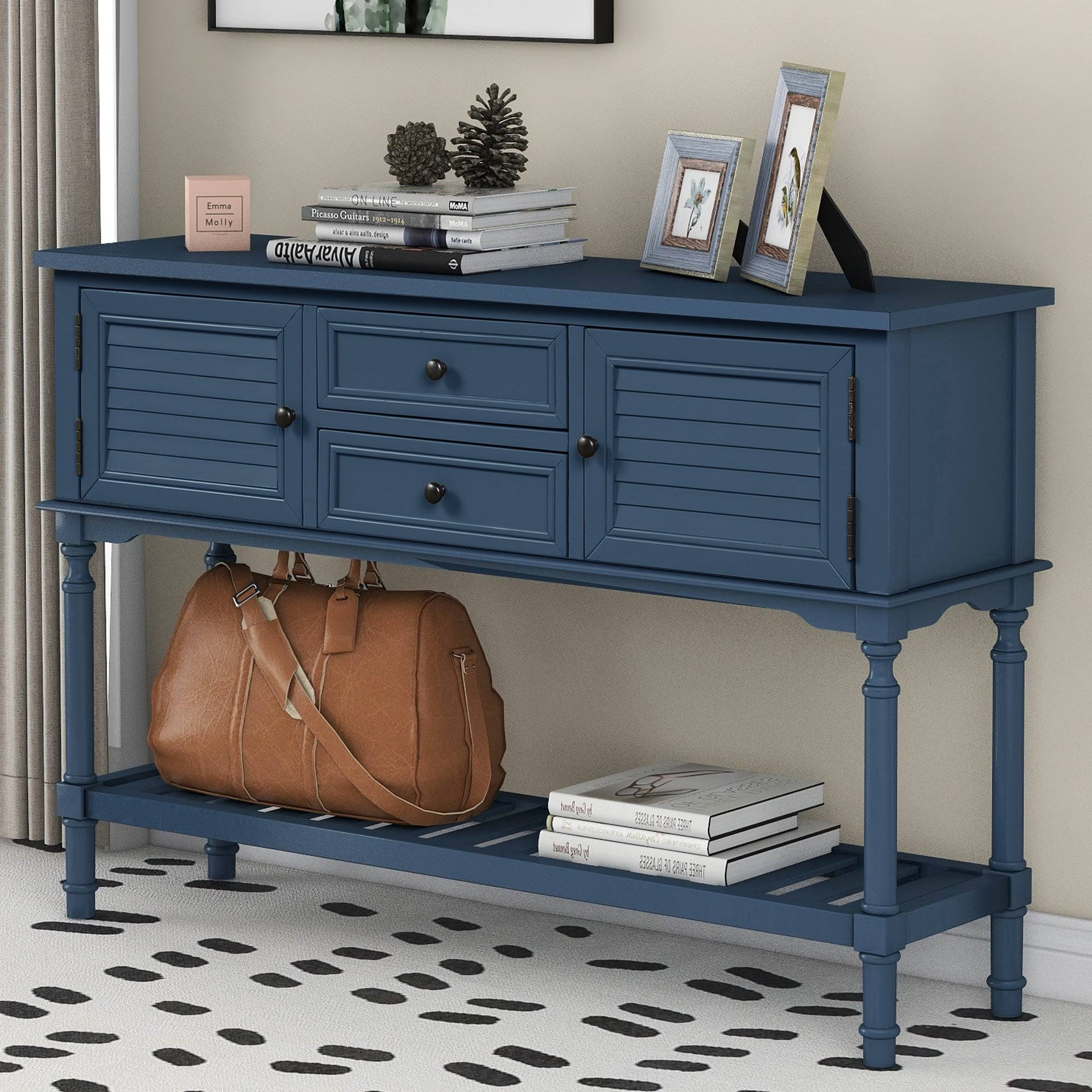 Navy Blue Wood Console Table with 2 Drawer and 1 Shelf C21737
