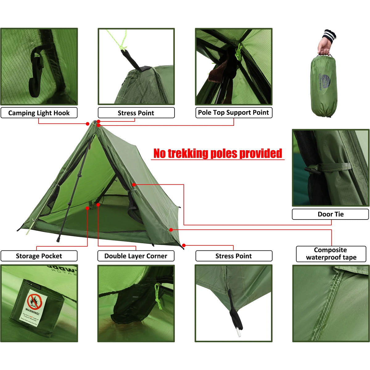 Ultralight Waterproof Trekking Pole Tent B587