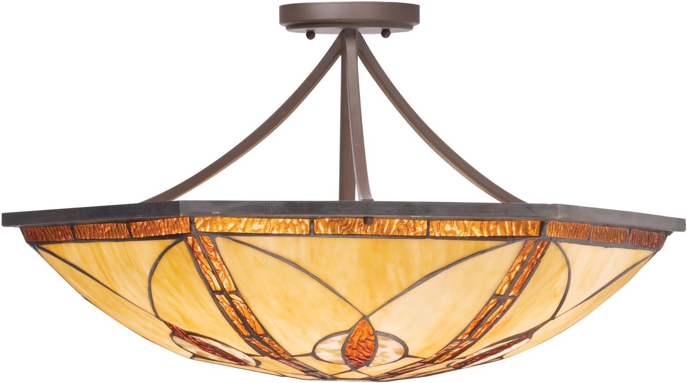 4-Light Cat's Eye Art Glass Convertible Pendant/Semi-Flush Ceiling Light T7377
