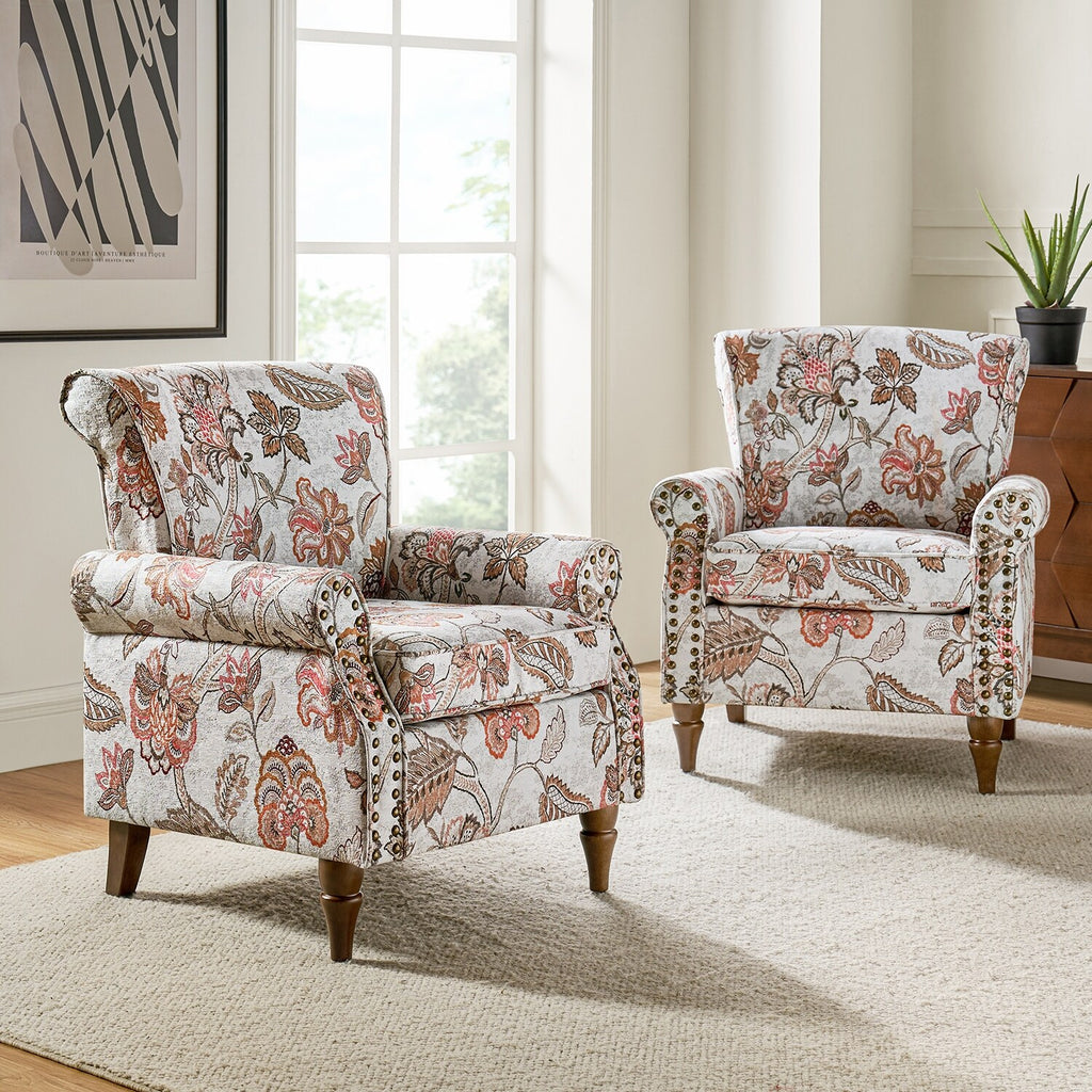 Pink Floral Upholstered Accent Armchair Set of 2 E592937