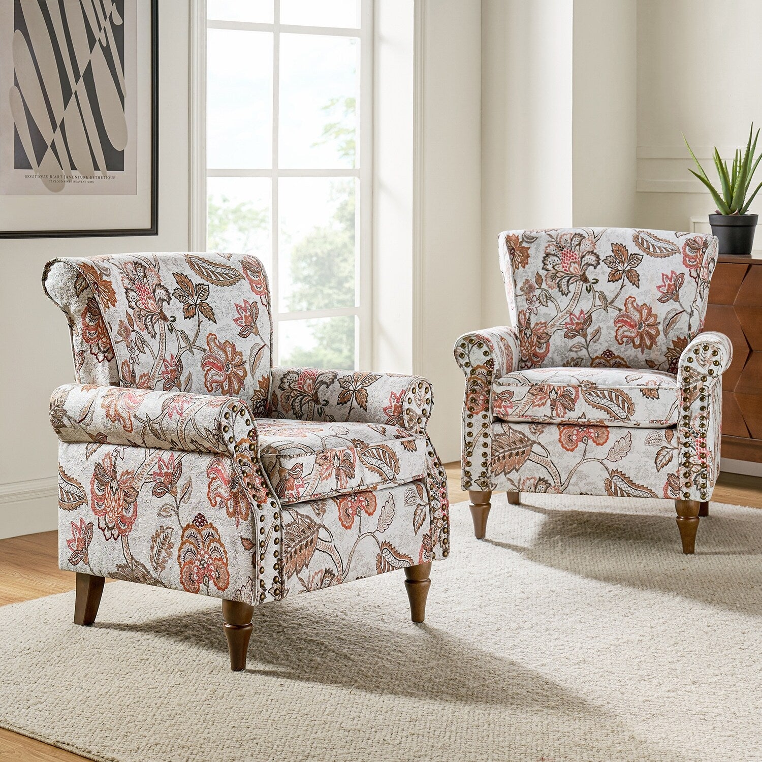 Pink Floral Upholstered Accent Armchair Set of 2 E592937