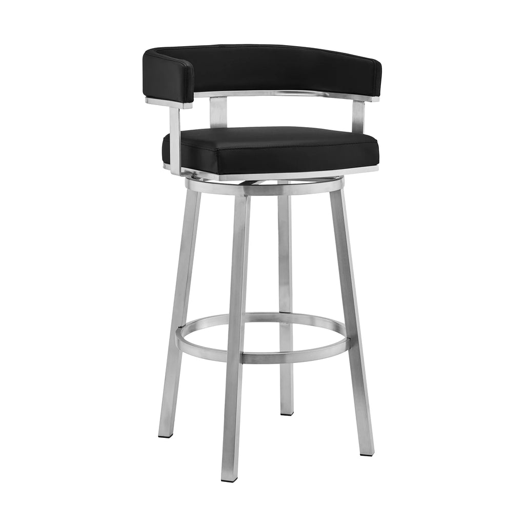 Faux Leather Swivel Bar Stool in Black/Stainless Steel H4129