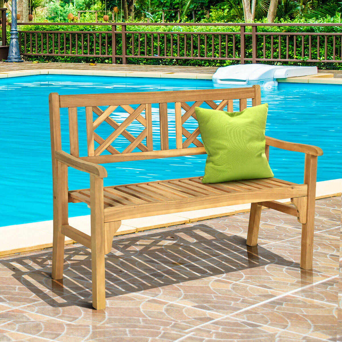 Patio Foldable Bench with Curved Backrest and Armrest W395
