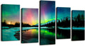 5 Pieces Green Aurora Borealis Scenery Canvas Prints Ready to Hang F1926