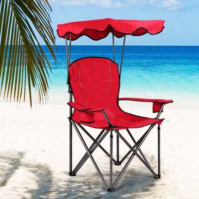 Red Portable Folding Beach Canopy Chair with Cup Holders E281