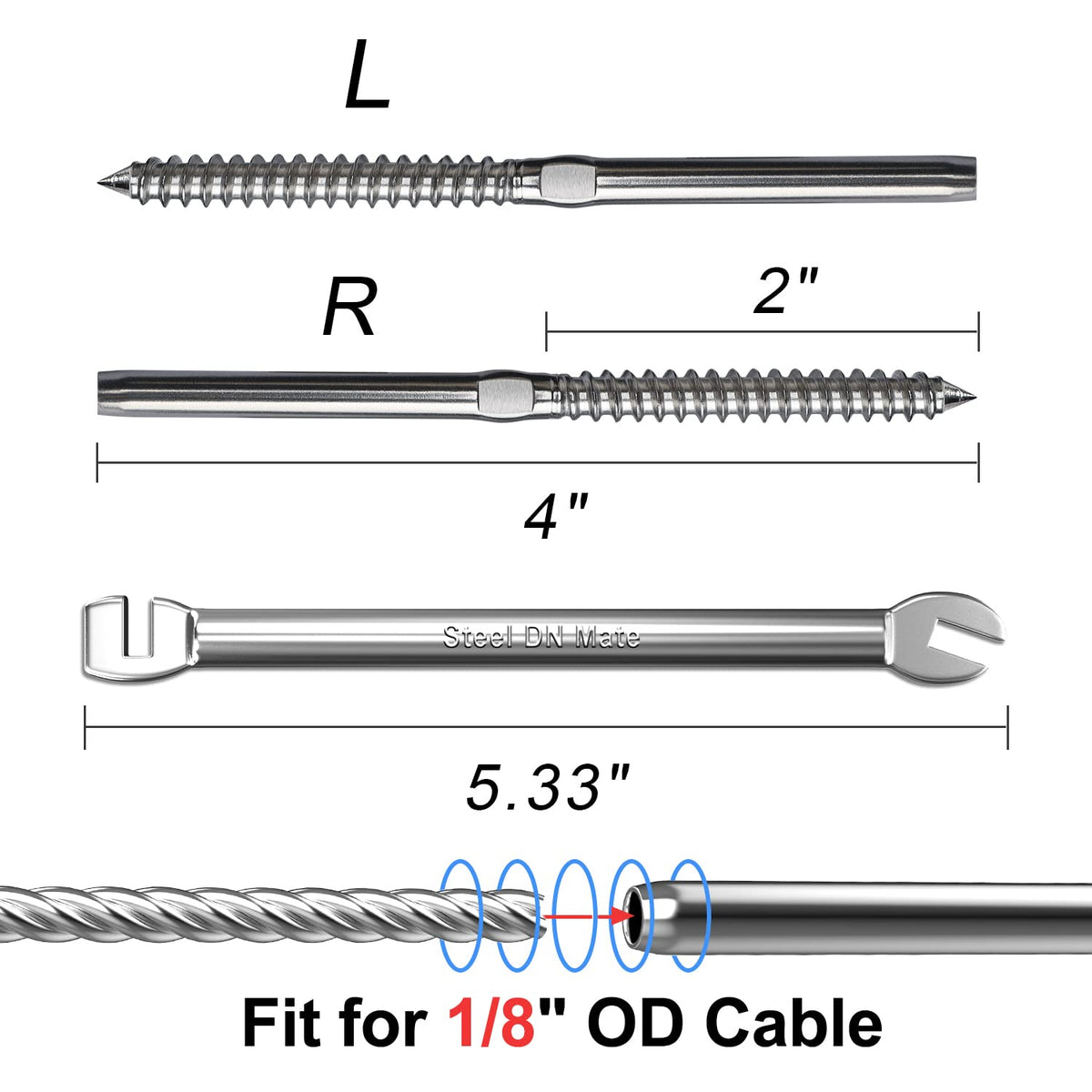 100 Packs T316 Stainless Steel Swage Lag Screws for Cable Railing Hardware U235438
