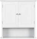 White Two-Door Wall Cabinet with Open Storage Cube and Inner Adjustable Shelf V199815