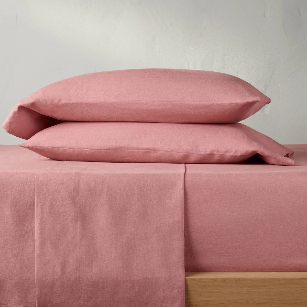 California King 100% Washed Linen Solid Sheet Set Rose B4484