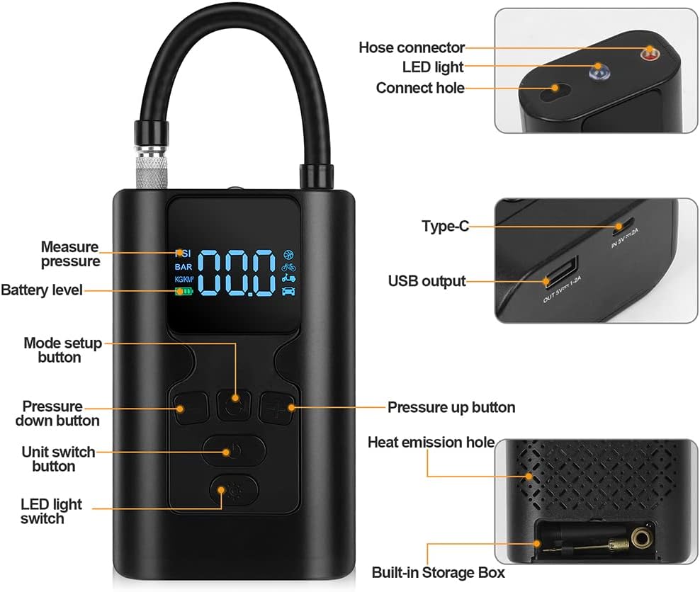 150PSI Cordless Tire Inflator Air Pump with Digital Pressure Gauge LED Light, Pack of 2 H68073