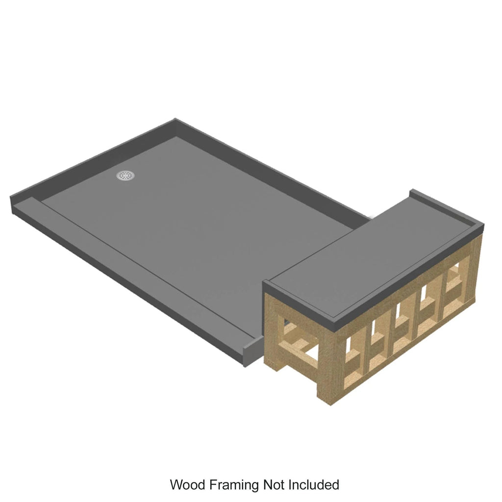 Single Threshold Shower Base with Bench and Drain Plate B5131