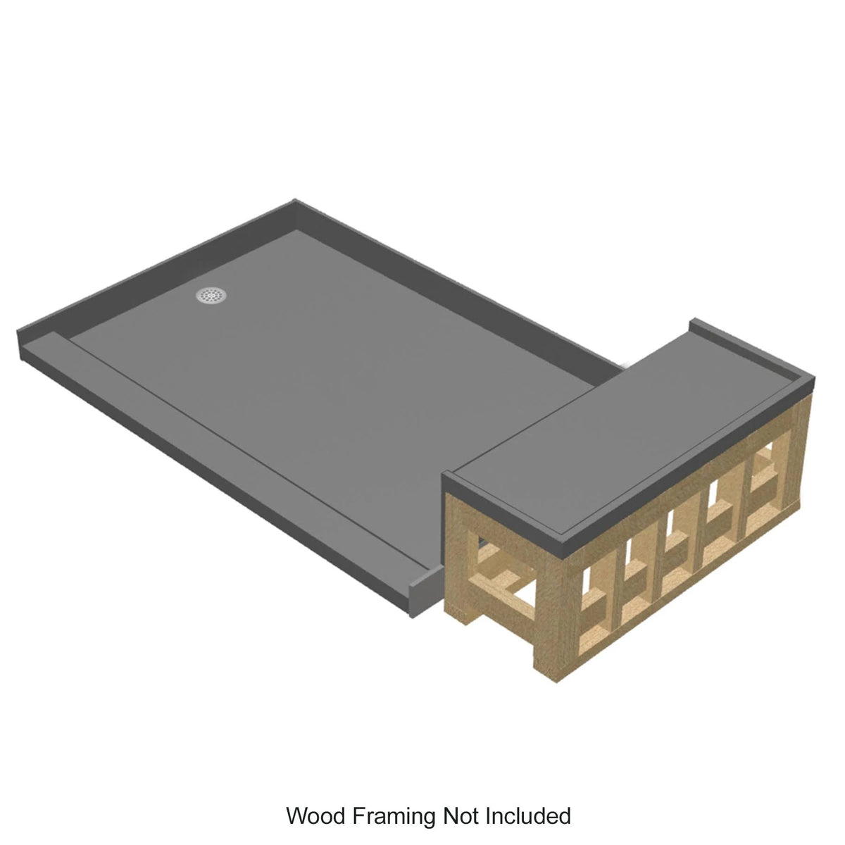 Single Threshold Shower Base with Bench and Drain Plate B5131