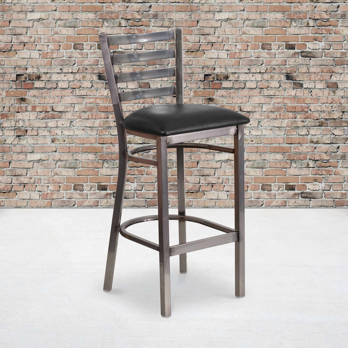 Cherry Wood Seat Clear Coated Metal Frame Ladder Back Stool R45847