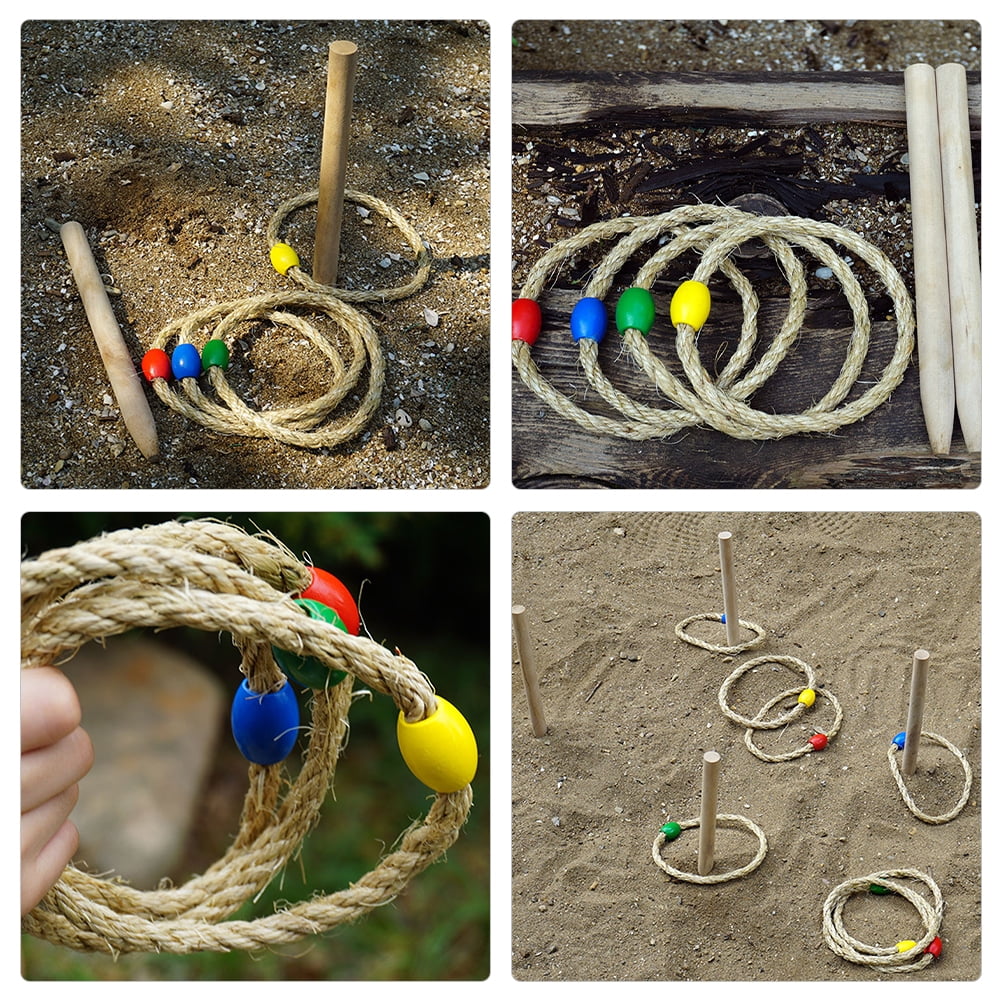 6-piece Ring Throwing Game Set with Natural Twine Solid Wood I393
