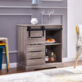 White+Dark Walnut Barn Door Buffet Console Table with Sliding Door I555