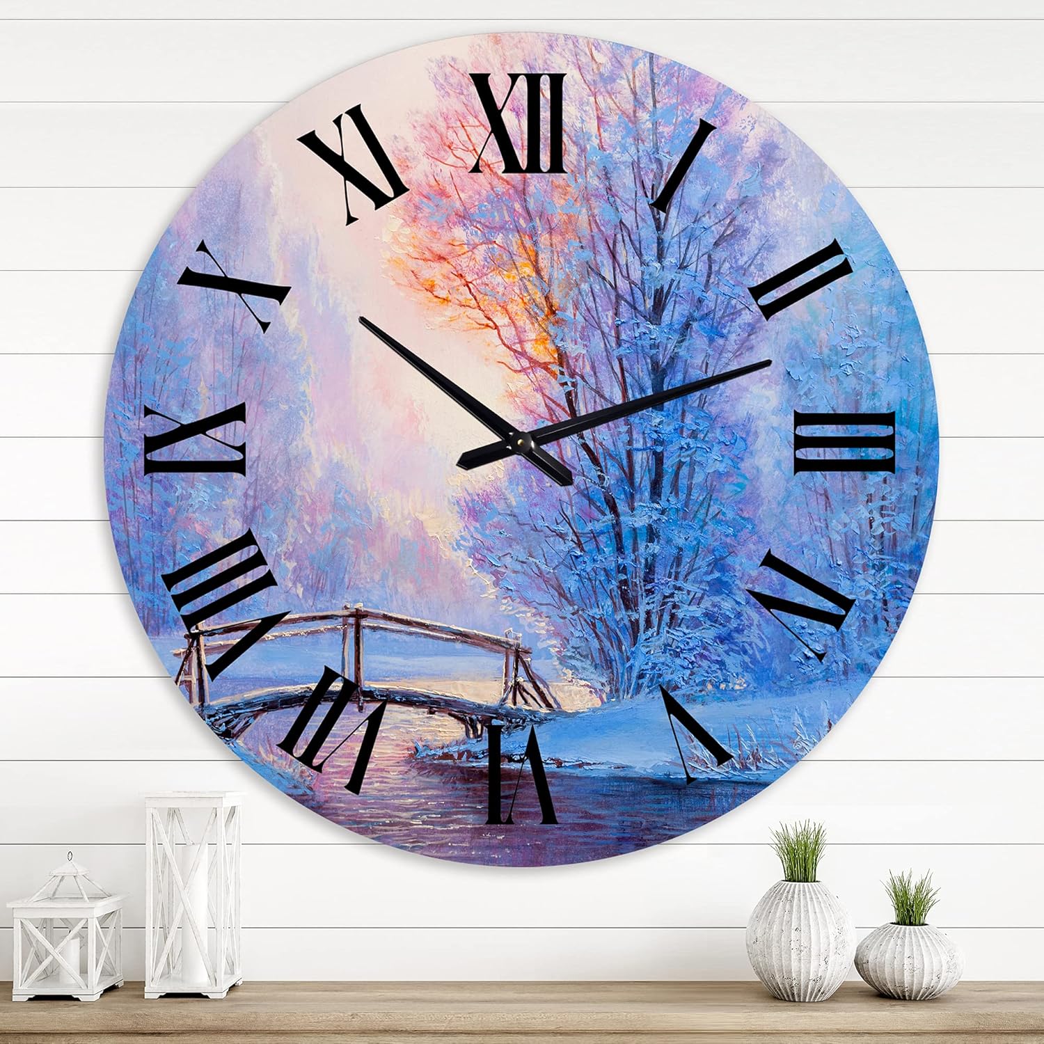 Large Wall Clock with Winter Landscape R14959