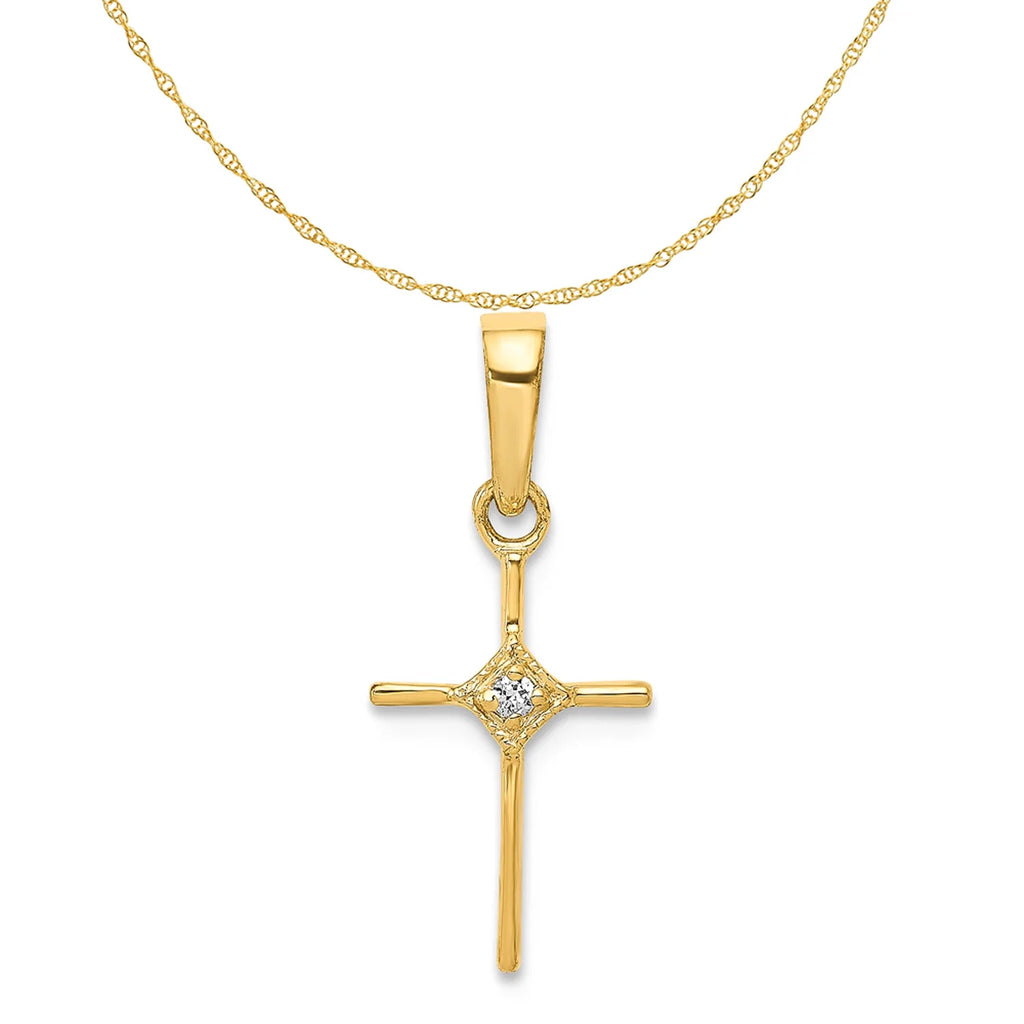 14K Yellow Gold Diamond Cross Pendant Charm with Rope Chain Necklace 20'' Y77684