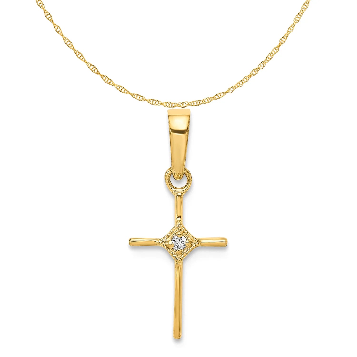 14K Yellow Gold Diamond Cross Pendant Charm with Rope Chain Necklace 20'' Y77684