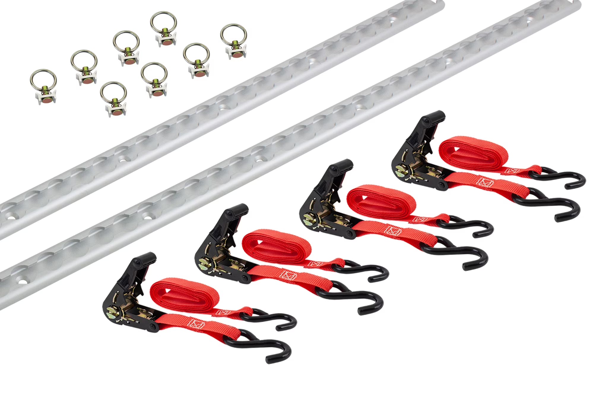 14 Pc Tie Down Kit with Aluminum L-Track, Stainless Steel Ring, Ratchet Strap Q763151