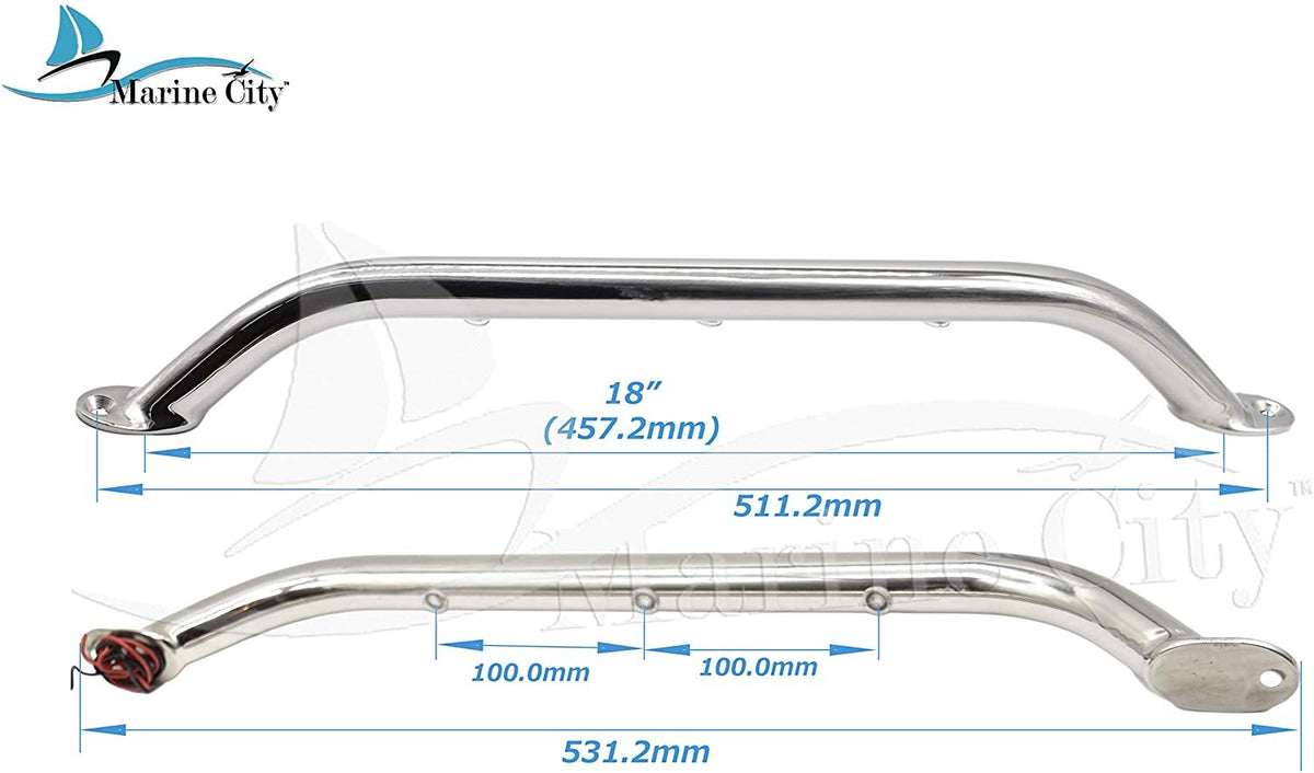 Stainless Steel 18 inches Grab Rail Handle with 3 LED Lights V608