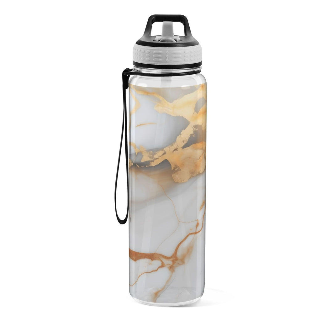 White and Gold Marble 32oz Tritan Water Bottles with Straw T302