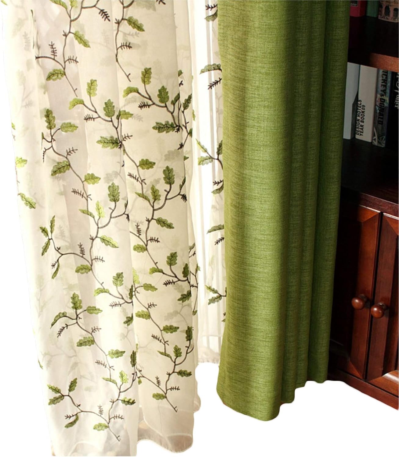 Floral Embroidered Semi Sheer Curtains, Set of 2, 54 x 84, Rod Pocket Style Y965478