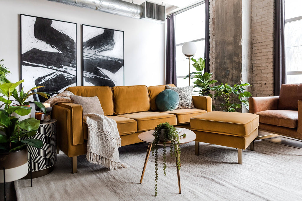 Mustard Velvet Ottoman W5902